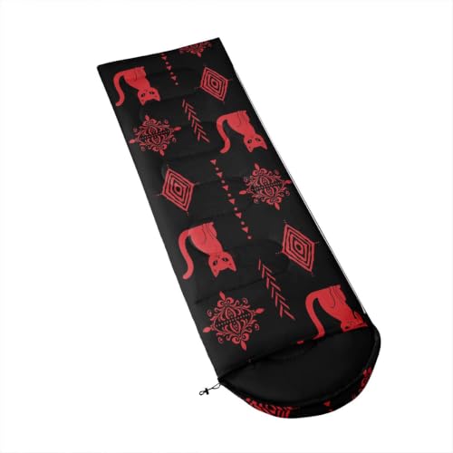 Erosebridal Sugar Skull Sleeping Bag for Kids Southwestern Aztec Western Camping Blanket for Hiking Travel Hunting Sleep Bag - color: Black Red 15