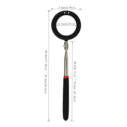 Telescoping Inspection Mirror With 2 Light Small Circular and Square Mirrors - Flexible and Shower Use, Extendable Mechanic Tool for Automotive, Black