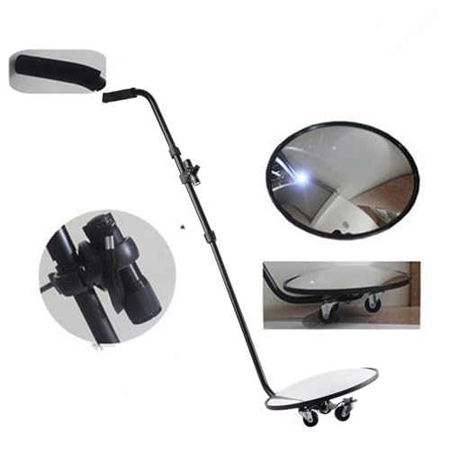 Under Vehicle Inspection Mirror with Light, Under Car Mirror 12 Inch Adjustable Angle Telescoping Handle Magnifying Vehicle Security Tool, Portable Convex Search Mirror with Carry Bag
