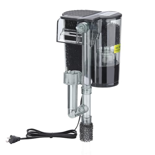 hygger Hang On Back Aquarium Filter, Fish Tank Filter for Tank Up to 5 Gal | Small Waterfall Filtration System, Adjustable Water Flow with Surface Skimmer, Replaceable Sponge Quiet Hanging Filter - size: S