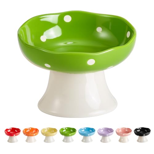 Green Mushroom Cat Bowl, Elevated Ceramic Bowl for Cats | Elevated, Ceramic, Whisker Friendly, Wide Opening, Anti Vomiting - color: Green