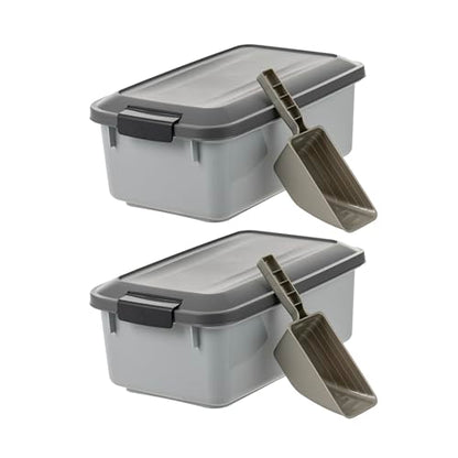 IRIS USA Dog Food Storage Container, 2-Pack, Up to 14 lbs, Gray | Made in the USA, Comes with 2-Cup Sccop, Stacklable, Airtight Seal, BPA-Free, Bird Seed, Cat food, Treats, Keeps Kibble Fresh - color: Gray/Dark Gray, size: 14 lbs - 2 Pack