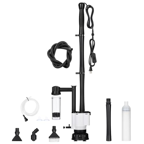 AQQA Electric Aquarium Gravel Cleaner, 8-in-1 Fish Tank Vacuum | Water Changer Sand Washer Algae Brush Turtle Shower Filter, Automatic Cleaning Kit for Freshwater Saltwater, 30W/480GPH