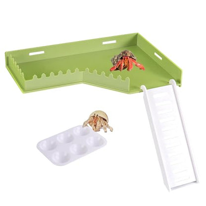 Hermit Crab Accessories - Platform with Ladder and Food Dish Hermit Crab Habitat Accessories Hermit Crab Climbing Toys for Reptiles, Turtles, Hamsters, Small Lizards, Geckos