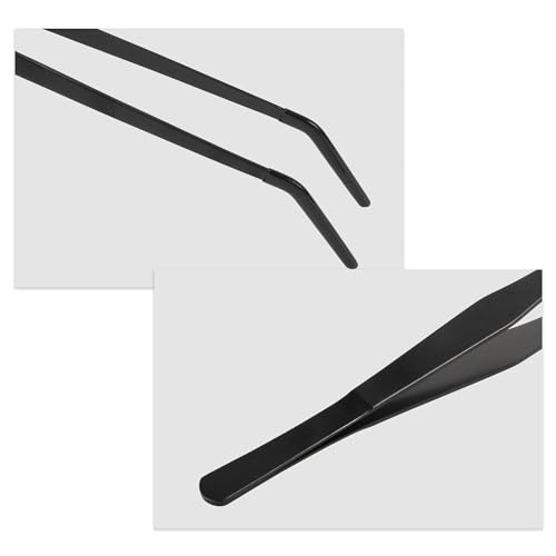 Reptile Feeding Tongs, Stainless Steel Lizard Feeding Tongs, Aquarium Curved Feeding Tweezers for Reptiles with Rubber Tip, Terrarium Feeding Tongs for Gecko, 14.96" Length, Black - size: 14.96"
