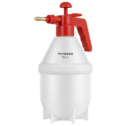 VIVOSUN 50oz Pump Sprayer, Handheld Garden Water Sprayer Bottle | with Adjustable Brass Nozzle, for Spraying Plants, Flowers, Weeds and Cleaning, Red - color: Red, size: 50oz