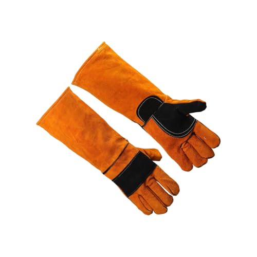 17.6Inches Heat Resistant Welding Gloves, Fire & Heat Proof Fireplace Gloves, Bite & Scratch Resistant, Heavy Duty Leather for Welding/BBQ/Wood Stove/Furnace/Oven/Forge/Animal Handling/Pet Care - size: 17.6 inches