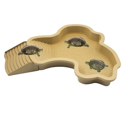 Reptile Bathing Pool with Removable Ramp, Snake Water Bowl with Steps, Tortoise Feeding Dish, Turtle Soaking Dish, Aquarium Ornament for Gecko, Turtle, Snake, Lizard, Bearded Dragon