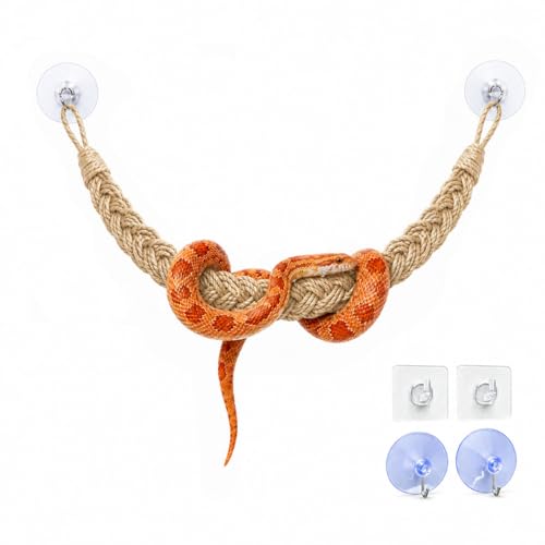 Ball Python Tank Accessories Snake Climbing Rope with Suction Cups & Hooks | Natural Beige 29-Inch Braided Rope Bridge for Climbing Resting & Habitat Decor for Corn Snakes Geckos & Lizards