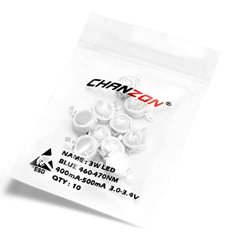 CHANZON 10 pcs High Power Led Chip on Board 3W Blue | (400mA - 500mA / DC 3V - 3.4V / 3 Watt) Super Bright Intensity SMD COB Light Emitter Components Diode Bulb Bead DIY Lighting - color: F) Blue