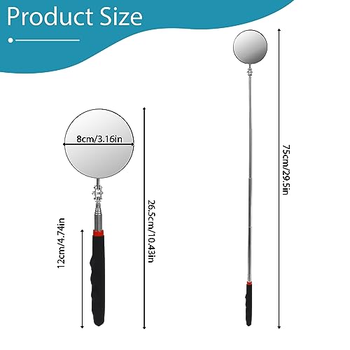 Telescoping Flexible Circular Mirror - 360 Rotation with Extended Handle - Round Inspection Mirror for Vehicle Condition (3 Inch Dia) - size: 3 Inch