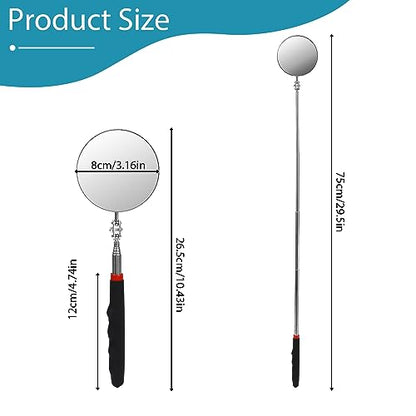 Telescoping Flexible Circular Mirror - 360 Rotation with Extended Handle - Round Inspection Mirror for Vehicle Condition (3 Inch Dia) - size: 3 Inch
