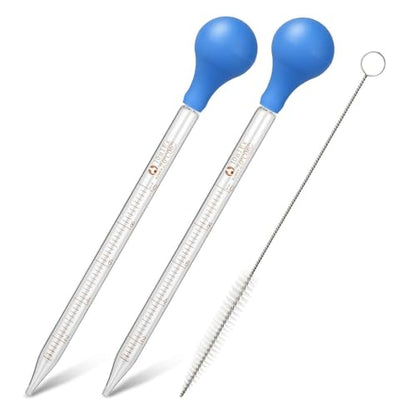 2Pcs Glass Graduated Dropper Pipette for Liquid Essential Oil, 10ml Lab Dropper Pipettes Transfer with Rubber Cap and 1Pc Cleaning Brush - size: 2 pcs