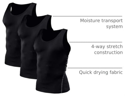 NELEUS Men's 3 Pack Athletic Compression Under Base Layer Sport Tank Top - color: 01# 3 Pack:black, size: XX-Large