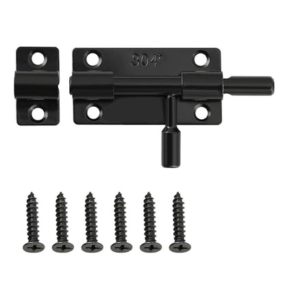 Mooche Slide Latch Lock Barrel Bolt with Padlock Hole, 3.15" Barrel Bolt | SUS304 Stainless Steel Black Gate Latches Door Lock for Interior Front Door Toilet Barn Fence Garage Pet Room