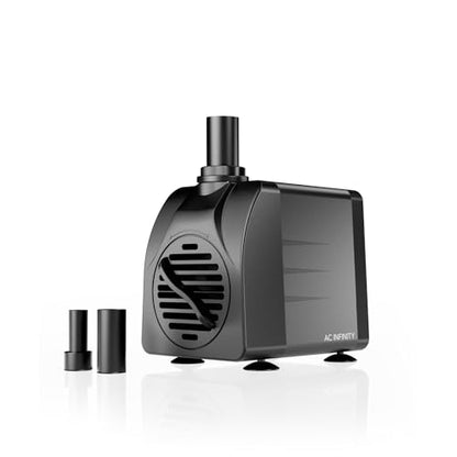 AC Infinity 150 GPH Submersible Water Pump (568 L/H, 8W) | Ultra Quiet Fountain Pump w/ 3 ft High Lift, 5 ft Power Cord, for Fish Tanks, Aquariums, Fountains, Statuaries, Ponds, Pools - size: 150 GPH