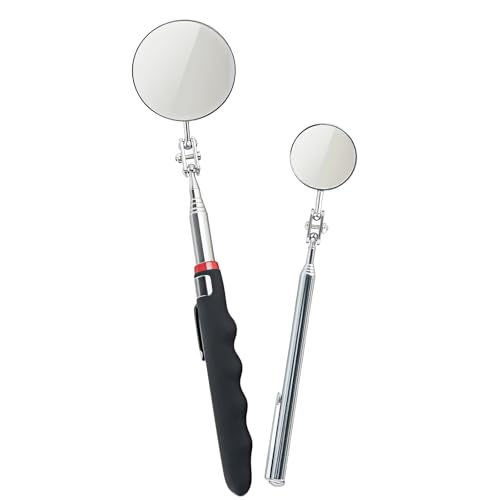 Telescoping Inspection Mirror with Rotating Head,Extendable Mechanic Mirror with Long Handle and Clip-On Design for Mechanics, Dentists, Auto, Boat (2.05in Round & 1.18in Round) - style: 2 PCS (Round)