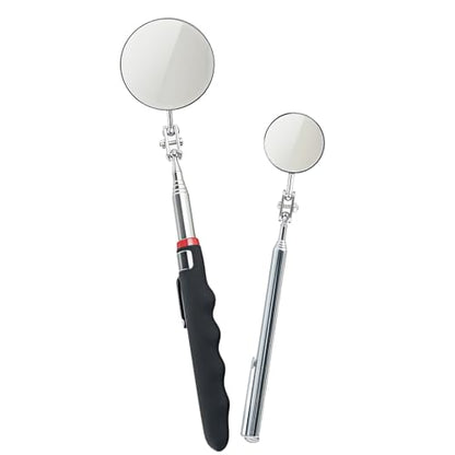 Telescoping Inspection Mirror with Rotating Head,Extendable Mechanic Mirror with Long Handle and Clip-On Design for Mechanics, Dentists, Auto, Boat (2.05in Round & 1.18in Round) - style: 2 PCS (Round)