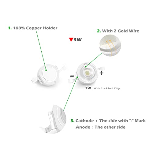 CHANZON 10 pcs High Power Led Chip on Board 3W Green | (400mA - 500mA / DC 3V - 3.4V / 3 Watt) Super Bright Intensity SMD COB Light Emitter Components Diode Bulb Bead DIY Lighting - color: H) Green