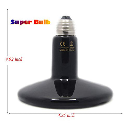 250 Watt Reptile Heat Lamp Bulb, No Light Infrared Ceramic Heat Emitter for Pets Terrarium Brooder Coop, Lizard, Aquarium, Lambs, Snake, Amphibian, Black - color: Black