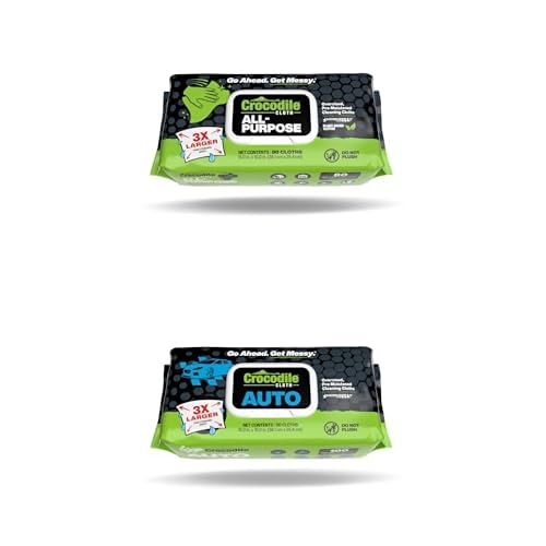 Crocodile Cloth Cleaning Wipes - All-Purpose 80 Count & Auto 100 Count Bundle