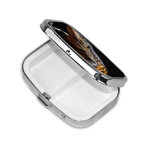 Reptile Monitor Lizard Pill Case Portable Square Pill Box 2 Compartment Pill Organizer Cute Travel Pill Container Vitamin Organizer for Purse Pocket Travel Gift