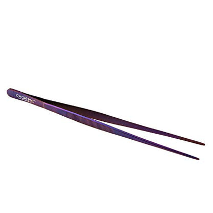 O'Creme Stainless Steel Precision Kitchen Culinary 8 Inch Tweezer Tongs (8" Straight, Purple) - color: Purple, size: 8" Straight