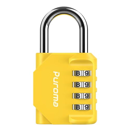 Puroma 1 Pack Combination Lock Locker 4 Digits Combo Padlock Gym Yellow | For School Gate Fence Toolbox Hasp Storage, Outdoor, Resettable, Weatherproof, Side Window, Crack Cut Resist, Hardened Steel - color: Yellow