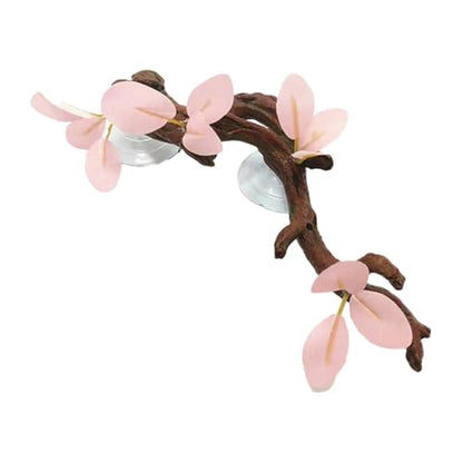 Reptile Terrarium Plant Decoration with Suction Cups, Pink Leaves Simulation Branch for Gecko and Bearded Dragon Habitats