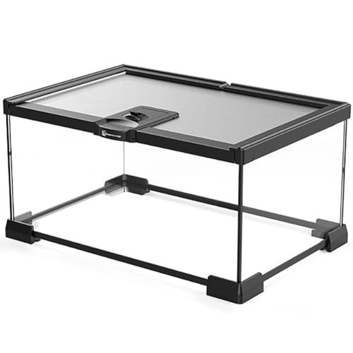 Reptile Float Glass Growth Tank, Transparent Reptile Terrarium with Wiring Hole, Eco Rainforest Feeding Box, Reptile Breeding Box Suitable for Stacking, Top Screen Ventilation Escape Proof Lid, - color: D