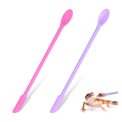 2 Pack Reptile Spoon, Crested Gecko Food Mixing Spoon Reptile Food Feeding Spoons Long Handle Fruit Mixing Stirring Feeding Tool for Dragon Gargoyle