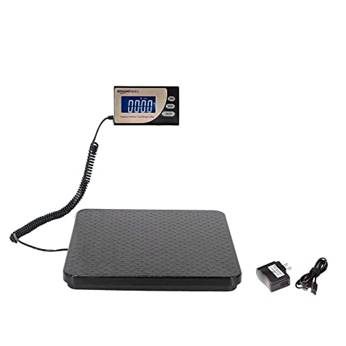 Amazon Basics Digital Postal Scale with Tare Function, Heavy Duty, Aluminium Platform, 440 lb Capacity, Digital Shipping, Portable, Black - size: 440 lb