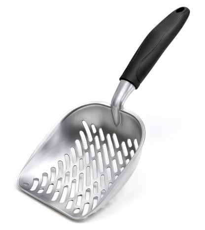 Cat Litter Scoop, Kitty Metal Scooper with Long Handle | Heavy Duty Aluminum Deep Sifter, Rustproof Durable Kitten Poop Shovel for Travel & Small Litter Box - color: Black, size: Medium