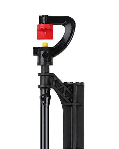 Drip Irrigation Micro Spray Emitter on 20 inch Stake with 1/4" Tubing and Barbed Coupler 180° Half Circle Pattern, 8.5’ Spraying Distance - size: 9 Sets 180° Micro Spray Emitters