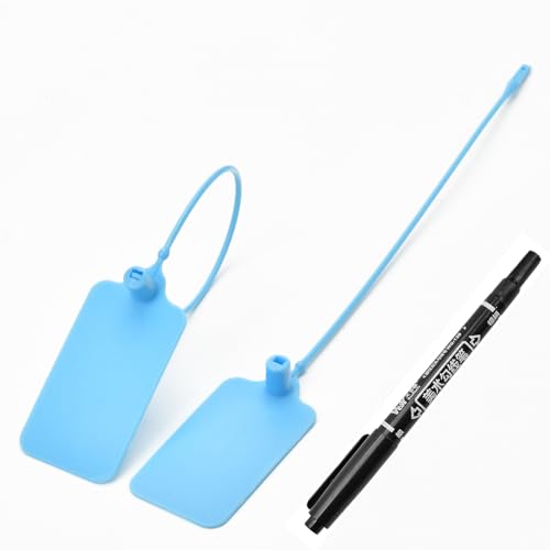 100 Writable Marking Plastic Tags Labels with Marker Pen, 1.18" x 2.16" Blank Waterproof Hanging Tag, Multi Purpose Name ID Tag for Keys, Backpack, Luggage, Logistic, Retail Inventory (Blue, 100pcs) - color: Blue, size: 100pcs