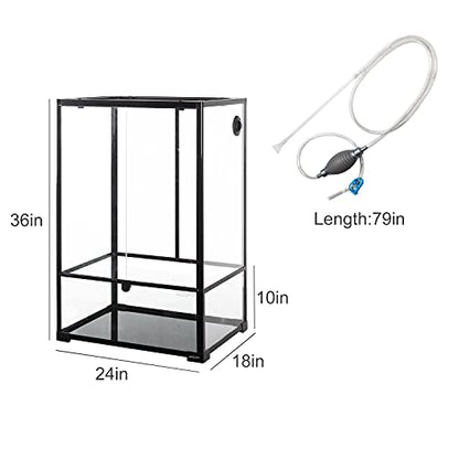 REPTI ZOO 67 Gallon Glass Terrarium Tank,Knock-Down Paludarium Large Terrarium 24"x18"x 36”,Bio Deep Base 10”, Double Hinge Door, Siphon Gravel Cleaner Set Included