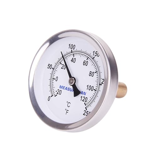 MEASUREMAN Hot Water Bi-Metal Thermometer, 2-1/2" Dial, 1-3/4" Lead-Free Brass Stem, Range 0-250 deg F/-20-120 deg C, 2% Accuracy, Adjustable, 1/2" NPT Back Mount（2 Pack - size: 0-250 deg F/-20-120 deg C, style: 1-3/4" Stem 2pc