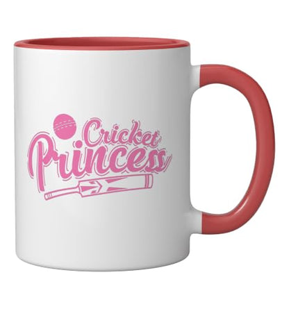 Cricket Princess Ball Sport Hobby Team Ceramic Mug, Red/White, 11oz - color: Red/White, size: 11 Ounces