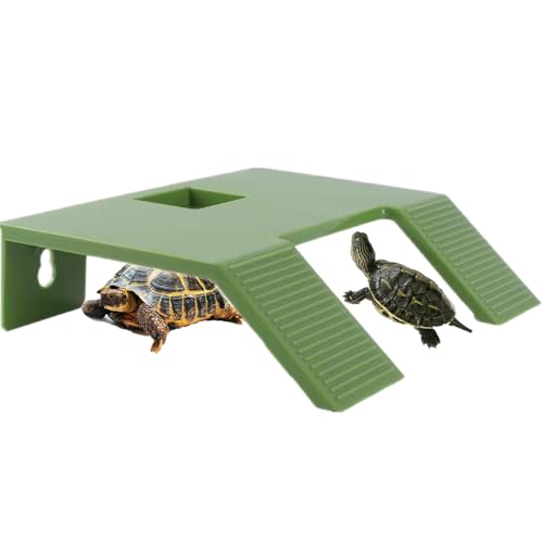 Large Turtle Resting Basking Platform, Double Ladder Plastic Turtles Ramp Basking Platform with Feeding Box, Tortoise Tank Climbing Terrace for Frog Terrapin Reptile Amphibian (Green) - color: Green, size: Large