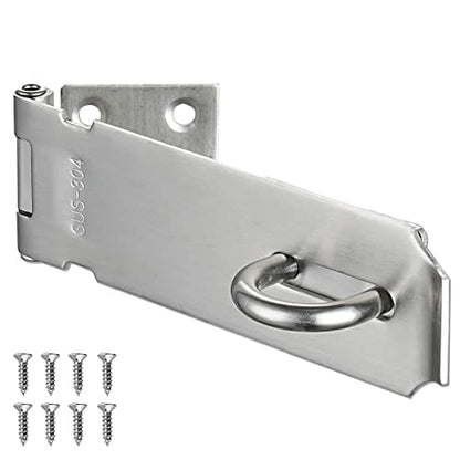 JQK Door Hasp Latch Lock, 5 Inch 304 Stainless Steel Safety Packlock Clasp Thickness 1.9 mm, Brushed Steel, DL130-BN - size: 5Inch-Brushed