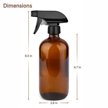 GLING 16 oz 2 Pack Amber Glass Spray Bottles, Refillable Empty Dark Glass Spray Bottle Great for Cleaning Solutions, Essential Oils, Hair, and Plants, Adjustable Nozzle for squirting and Mist