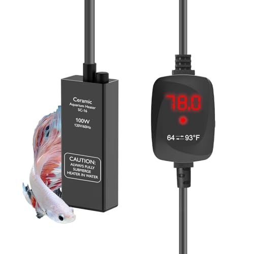 100W Small Aquarium Heater Betta Heater for 10-20 Gallon Freshwater & Saltwater Tanks, Alumina Ceramic Fish Tank Heater Turtle Heater with Dry-Run & Overheat Protection - size: For Tanks ≤ 20 Gal