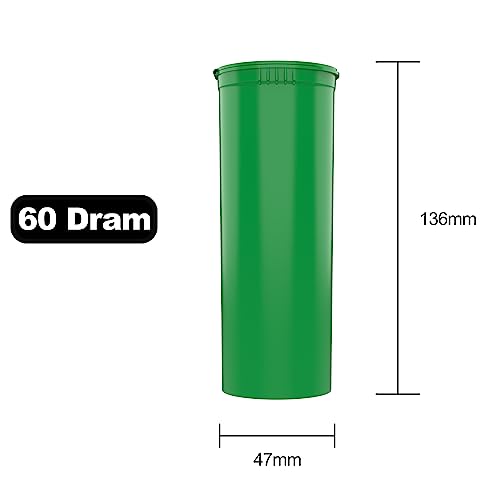 60 Dram CR Plastic Packaging Pop Top Containers - Child Resistant Travel Holder Vial Bottles - 75 qty (Green) - color: Green