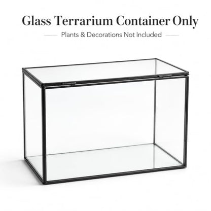 Glass Plant Terrarium with Lid, Rectangular Black Metal Frame Box for Indoor Plants, Clear Glass Container for Moss, Succulent, Fairy Garden, Tabletop Decor DIY Gift, 8.3”L x 4.7”W x 5.5”H - size: Large Rectangle