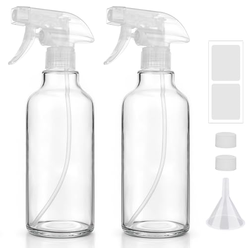 16.9oz Glass Spray Bottles 2 Pack,Mist/Stream Spraying | Adjustable Refillable Containers for Hair Care, Cleaning Solutions, Plants, Essential Oils - color: Clear, size: 16.9oz