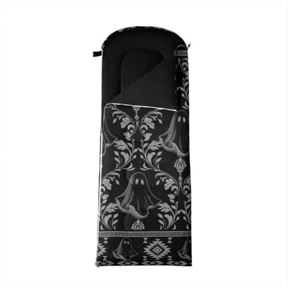 Erosebridal Longhorn Cow Skull Sleeping Bag for Kids Goth Witchy Damask Camping Blanket for Hiking Travel Hunting Sleep Bag - color: Black Halloween Ghost