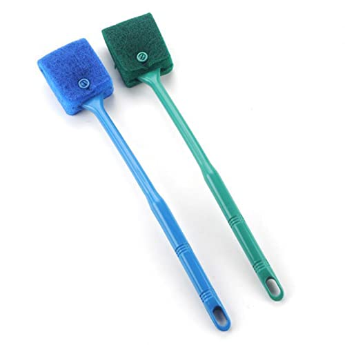 Algaes Cleaning Brush Aquarium Scrubber Cleaner for Glass Long Handle 2-Sided Sponge Pad Fish for Tank Cleaning to Aquarium Algaes Scraper Sponge Glass, Green