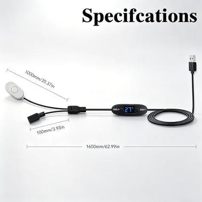 5V USB Digital Temperature Controller | 0-60°C Thermostat Magnetic Probe | 2A 10W Adjustable Thermostat Socket with Magnetic Probe, for USB Fan, Reptile, Aquarium, Greenhouse & AV Cabinet Ventilation
