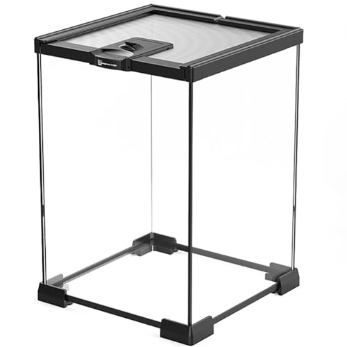 Reptile Float Glass Growth Tank, Transparent Reptile Terrarium with Wiring Hole, Eco Rainforest Feeding Box, Reptile Breeding Box Suitable for Stacking, Top Screen Ventilation Escape Proof Lid, - color: C