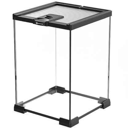 Reptile Float Glass Growth Tank, Transparent Reptile Terrarium with Wiring Hole, Eco Rainforest Feeding Box, Reptile Breeding Box Suitable for Stacking, Top Screen Ventilation Escape Proof Lid, - color: C
